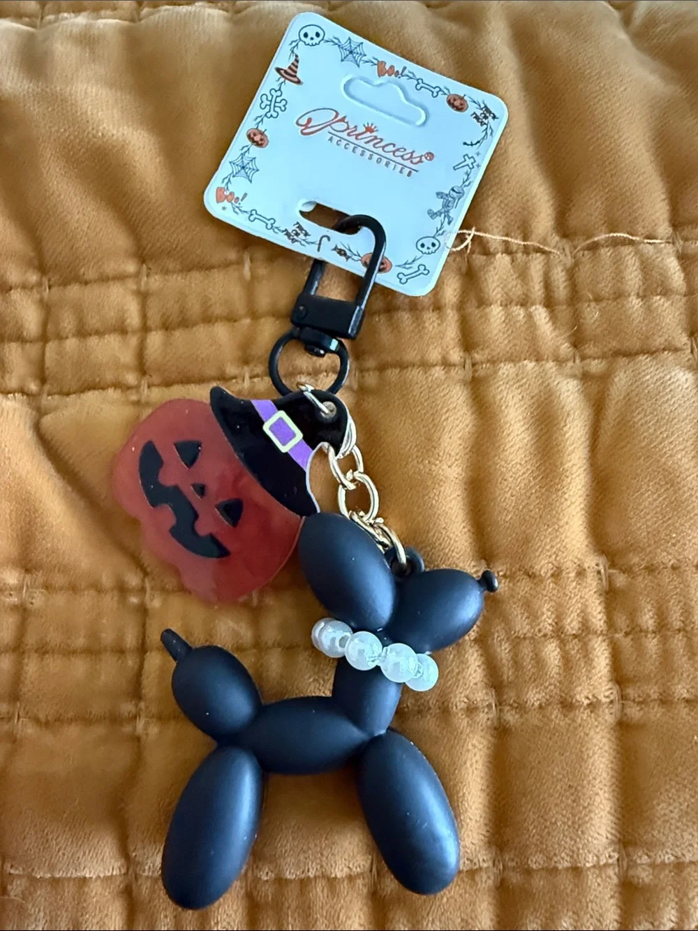Black Balloon Dog & Orange Pumpkin Keychain NWT